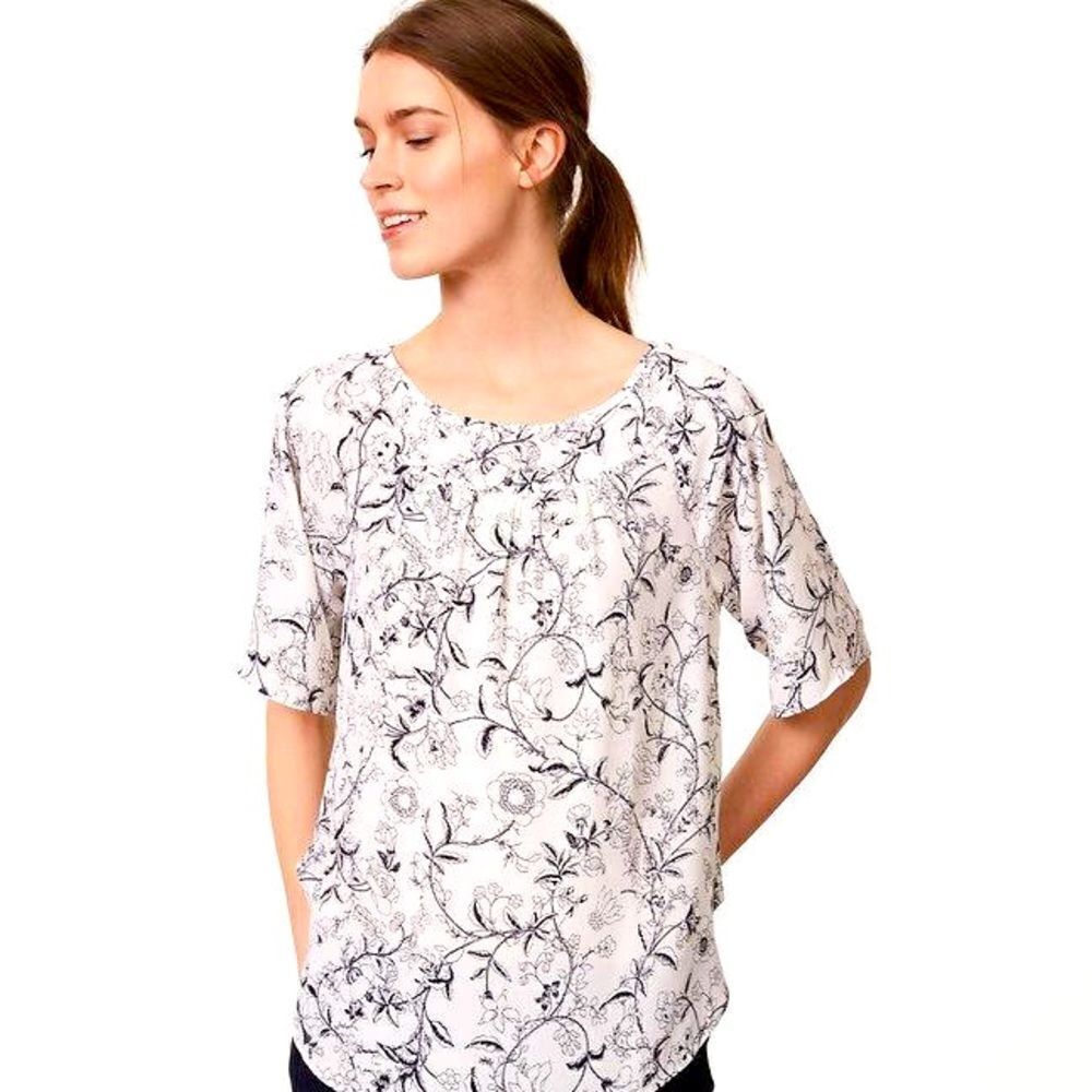 LOFT Sketched Floral Yoke Swing Top